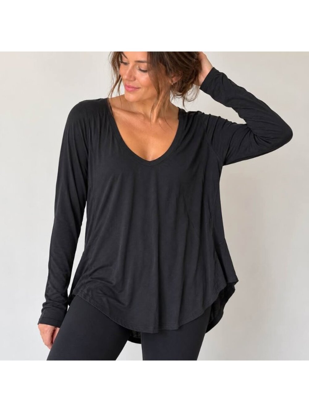 Lululemon Up For Down Time Long Sleeve Black Modal Silk Top Size 6